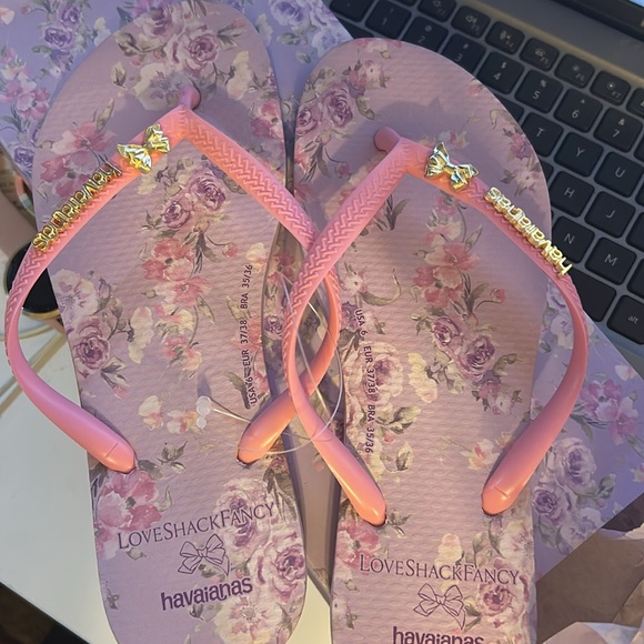 NWT - Women's Havaianas x LoveShackFancy Happy Thoughts Slim Flip Flops - Picture 1 of 5